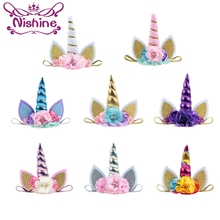 Nishine tiara com chifre de unicórnio, faixa de cabelo para meninas com 10 tamanhos, presente de aniversário infantil, acessórios para festa e fotografia 2024 - compre barato