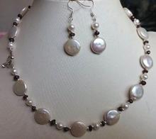 New Arriver Pearl Jewelry Set 18 inch 11-12mm White Coin Pearl Garnet Necklace Earrings 2024 - buy cheap