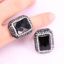 8Pcs Natural Black Stone Rings, Pave Crystal Rhinestone Gem Ring Newst Design 2024 - buy cheap