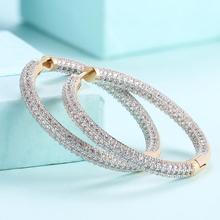 luxury 34mm big round hoop earrings gold filled White Rhinestone Zircon Women Earrings fashion jewelry Prata Brincos 2024 - buy cheap