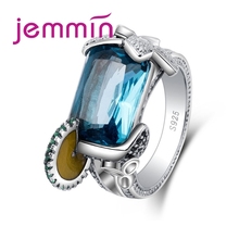 Recién llegado exquisito artesanía de moda señora Azul grande Squre joyería creativa 925 anillo de plata esterlina tamaño 6 7 8 9 10 2024 - compra barato