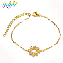 Juya pulseira de zircão com micro empedrado, pulseiras femininas com pingente de flor de mau olhado, joias da moda 2024 - compre barato