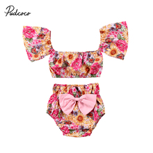 2018 Brand New Cute Toddler Infant Child Kids Baby Girls Flower Crop Tops T shirt+Shorts 2pcs Outfits Set Floral Sunsuit 0-24M 2024 - buy cheap