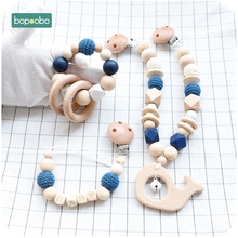Bopoobo 3pc Baby Wooden Teether Animals Rattle Chewable Silicone Beads Play Gym Stroller Toy Nursing Pendant Charms Teething 2024 - buy cheap