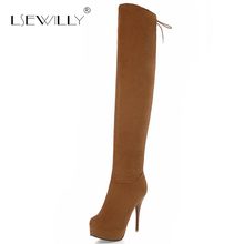 Lsewilly 2018 New Women Over The Knee Boots Fashion Sexy Round Toe High Heel Party Shoes Flock Black Ladies Long Boot S834 2024 - buy cheap