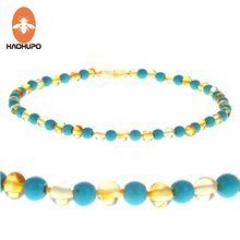 HAOHUPO-collar de ámbar Natural de 12 ''-24'', perlas ámbar pulidas, turquesa auténtica, ámbar del Caribe, proveedor de joyería 2024 - compra barato