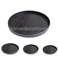 Round Wooden Plate Food Snack Serving Trays Salad Bowl Platter Black 21/24//2730cm 2024 - buy cheap