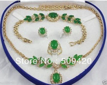 Free Shipping Wholesale>>>Bridal Woman's Jewellery GREEN Natural jade necklace bracelet ring earring set 2024 - buy cheap