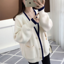 2019 Spring Autumn New Women Lazy Style Sweater Coats Women Casual Cardigans Patchwork Color Lantern Sleeve Female Sweater Coats 2024 - buy cheap