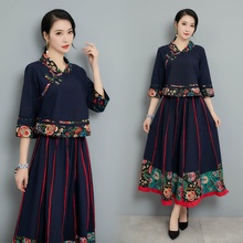 Ethnic Womens Two Piece Sets 2018 Skirt Set Cheongsam Embroidery Vintage Outfits Traditional Chinese Clothing For Women TA1421 2024 - buy cheap