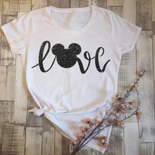 Для девочек, состоящий из футболки с изображением Минни-Маус мышки микки любовь футболка женские тренировочные футболки Tumblr рубашка Праздничная футболка 2024 - купить недорого