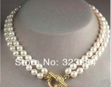 7-8mm DOUBLE STRAND GENUINE WHITE PEARL NECKLACE 17" 2024 - buy cheap