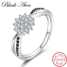 [Черный AWN] 925 пробы серебряные ювелирные украшения Модные Цветочные обручальные кольца для женщин C313 2024 - купить недорого
