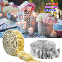 1 yard Bling Diamond mesh Wrap ribbon silver Rhinestone Mesh Roll Tape Tulle Crystal Ribbon cake wedding Christmas decoration 2024 - buy cheap