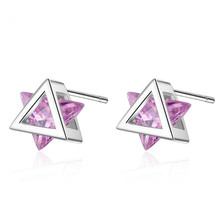 New Sweet Geometric Pink Zircon Triangle Stud Earrings For Women Trend Creative 925 Sterling Silver Party Gifts Jewelry SAE392 2024 - buy cheap