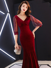 New long half sleeve wine sexy lady girl women princess bridesmaid banquet party ball dress gown 2024 - buy cheap