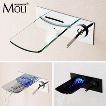 Настенный хромированный кран MOLI для ванной комнаты, стеклянный носик, смесители для раковины «Водопад», кран для раковины с одной ручкой ML1010G 2024 - купить недорого