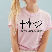 Camiseta de manga corta de verano para mujer, camiseta de manga corta de fe, esperanza, amor, camiseta Casual de cuello redondo para mujer, camisetas de San Valentín, camiseta rosa femenina 2024 - compra barato