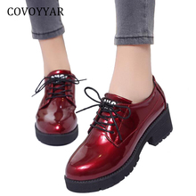 COVOYYAR 2021 British Oxfords Brogue Shoes Women Autumn Fashion Patent Leather Platform Women Flats Lace Up Black/Red WFS985 2024 - buy cheap