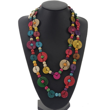 Feito à mão colorido longo colar de contas de madeira pingente colar boho étnico vintage feminino colares jóias 2024 - compre barato