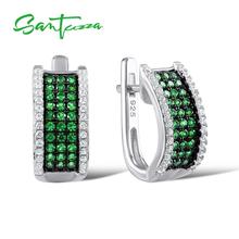 SANTUZZA 925 Sterling Silver Stud Earrings For Women Shiny Green Stones White Cubic Zircon Trendy Party Fashion Fine Jewelry 2024 - buy cheap