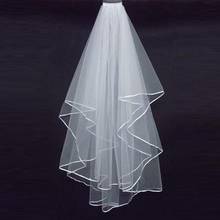 2019 Hot sale Simple White Ivory Tulle Wedding Veils with Comb Two Layer Ribbon Edge Bridal Accesories In Stock Free Shippping 2024 - buy cheap