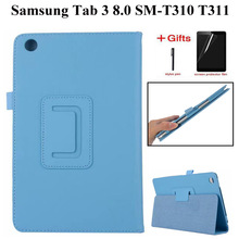 Capa de couro pu + película + caneta para samsung galaxy tab 3 8.0, t310, t311, capa de tablet de 8.0 polegadas, litchi 2024 - compre barato