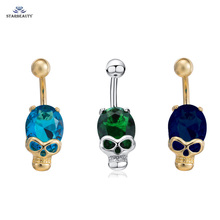 14G Punk Shining Zircon Skull Belly Button Rings Gold Silver-Color Navel Piercing Body Jewelry Navel Belly Earrings 2024 - buy cheap