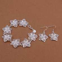 Hot Sale Silver Plated Jewelry Set,Silver Fashion Jewelry,Flower Bracelet+Earring Two Pieces 2024 - buy cheap