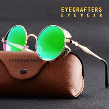 2020 Polarized Gothic Steampunk Sunglasses Coating Mirrored Round Circle Sun glasses Retro Vintage Gafas Masculino Green 2024 - buy cheap