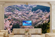 Papel de parede paisagem da natureza para primavera, árvores, sala de estar, tv, sofá, quarto, mural de parede 3d, natureza, papel de parede 2024 - compre barato