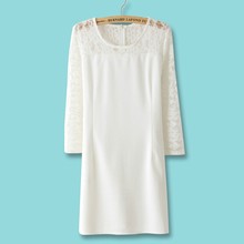2018 Spring autumn Women's Lace stitching O-neck Basic Plus Size Long-sleeve Dress Female Slim Dresses 2024 - buy cheap