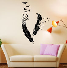 Free Shipping Abstract Vinyl Wall Decal Feathers Flying Birds Mural Art Wall Sticker Living Room Bedroom Home Decoration 2024 - buy cheap