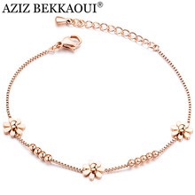 AZIZ BEKKAOUI Simple Style Rose Gold Sun Flower Bracelet Stainless Steel Bracelet for Women Chain Link Bracelets Summer Jewelry 2024 - buy cheap