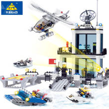 KAZI 6726 Police Station Building Blocks Helicopter Boat Model Bricks Toys SWAT Policeman Compatible brinquedos Gift 2024 - buy cheap