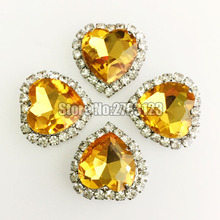 12mm golden yellow heart shape sliver bottom Crystal buckle, 10pcs/20pcs high quality flatback Glass sew on rhinestones SKHY20 2024 - buy cheap
