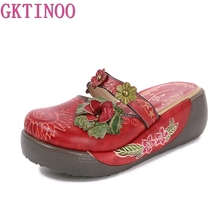 GKTINOO Flower Slippers Genuine Leather Shoes Handmade Slides Flip Flop On The Platform Clogs For Women Woman Slippers 2024 - buy cheap