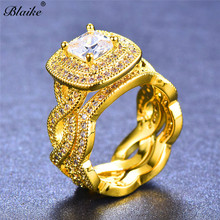 Набор колец для пар Blaike с большим квадратным белым фианитом для женщин, кольцо с желтым золотом, ювелирные изделия, модные подарки с камнем-талисманом 2024 - купить недорого