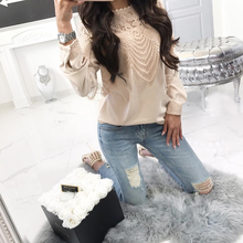 Women Autumn Blouse Elegant Lace Chiffon Green Shirt O Neck Long Sleeve Spring Clothing Lace Button Design Female Tops Solid 2024 - buy cheap