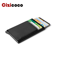 2022 Business Credit Card Holder Men And Women Card Holder Metal RFID Aluminium Box Crazy Horse Leather Travel Card Wallet 2024 - buy cheap