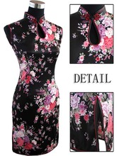 New Black Chinese Women's Silk Rayou Mini Halter Cheongsam Qipao Evening Dress Flower Size S M L XL XXL Free Shipping J5024 2024 - buy cheap