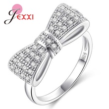 Cute 925 Sterling Silver Ring Bowknot Cubic Zirconia Wedding Finger Rings Bijoux For Women Anniversary Birthday Gifts Wholesale 2024 - buy cheap