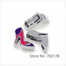 SL195 wholesales 10pcs mix color high-heeled shoe Slide Charms 8mm Fit Can through 8mm band 8mm Pet Dog Cat Tag Collar Wristband 2024 - buy cheap