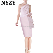 Bata vestidos de cóctel NYZY C185 satén rosa un hombro pluma vestido de noche corto vestido de fiesta de graduación 2024 - compra barato