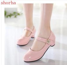 New Children Party Leather Shoes Girls PU Low Heel pearl Flower Kids Shoes For Girls Single Shoes Dance Dress shoe White Pink 2024 - buy cheap