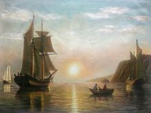 Pintura de barcos A la luz del atardecer, lienzo de alta calidad, pintado A mano 2024 - compra barato
