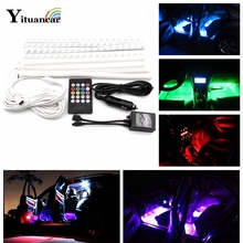 Yituancar 4Pcs LED Atmosphere RGB Strip Lights Car Music Control 7 Colors Acoustic Interior Suorce Styling Lamps Remote charger 2024 - buy cheap