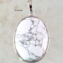 Women Jewelry Gift Natural Stone Cabochon Oval Bead White Howlite Pendant for Necklace 1Pcs K688 2024 - buy cheap