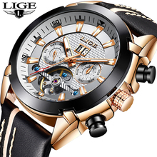 LIGE New Top Brand Luxury Tourbillon Mechanical Watch Military Watch Men Casual Leather Sport Waterproof Clock Relogio Masculino 2024 - buy cheap