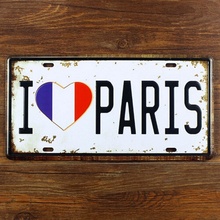 Vintage Car License Plate Tin Sign Decor Metal Bar Beer Poster I Love Paris 15x30CM 2024 - buy cheap